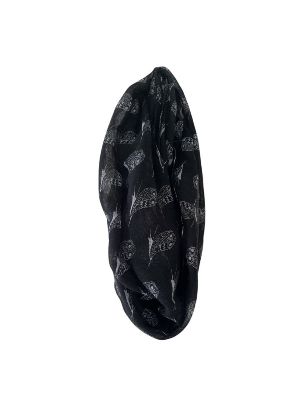 Copper Key Black White Owl Print Infinity Loop Scarf Lightweight Sheer One Size